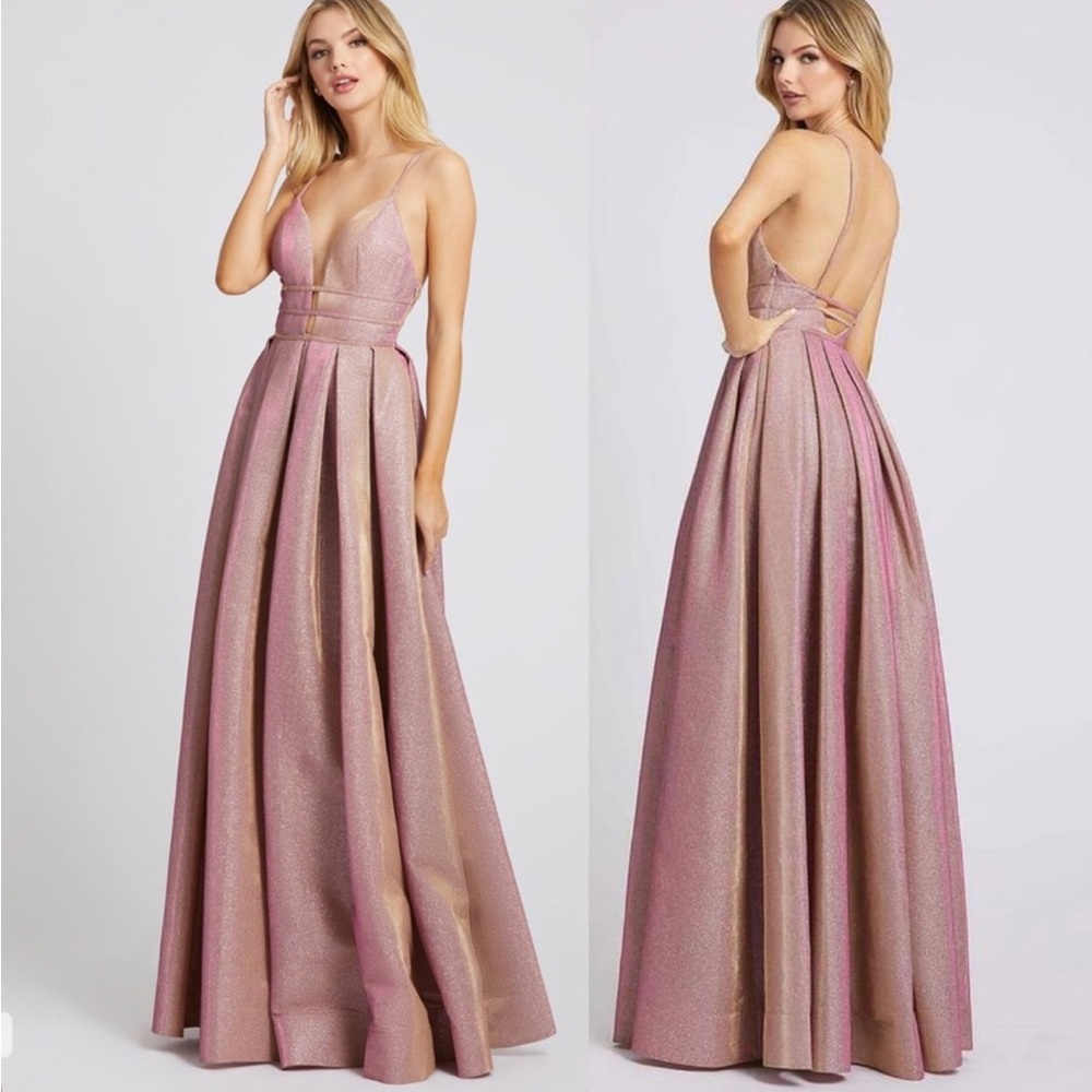 Mac Duggal Pink and Gold Maxi Dress